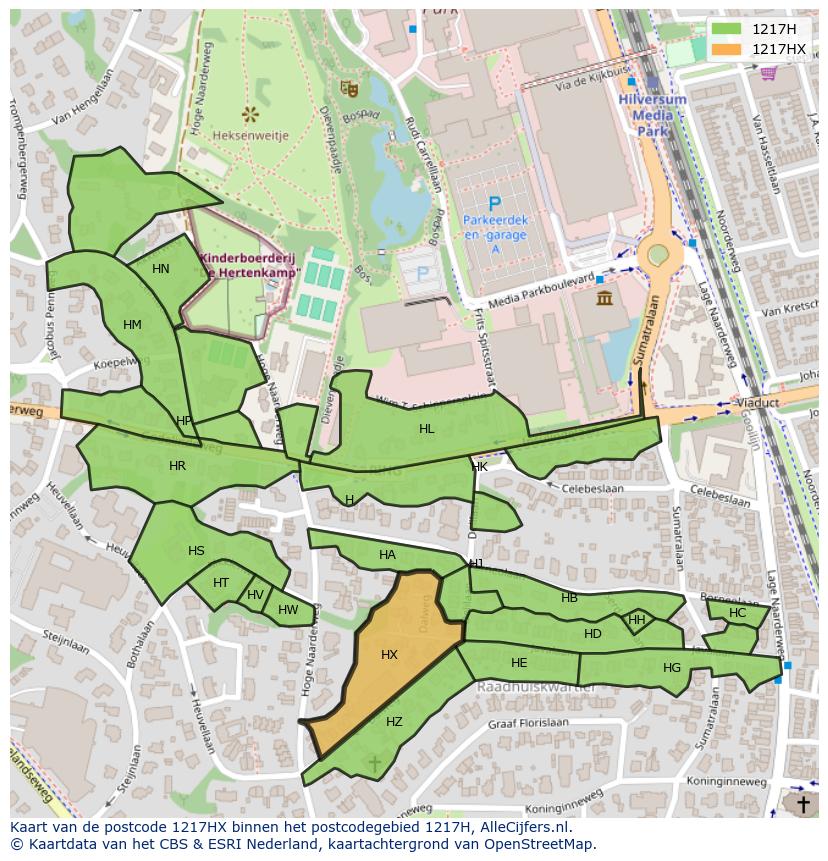 Afbeelding van het postcodegebied 1217 HX op de kaart.