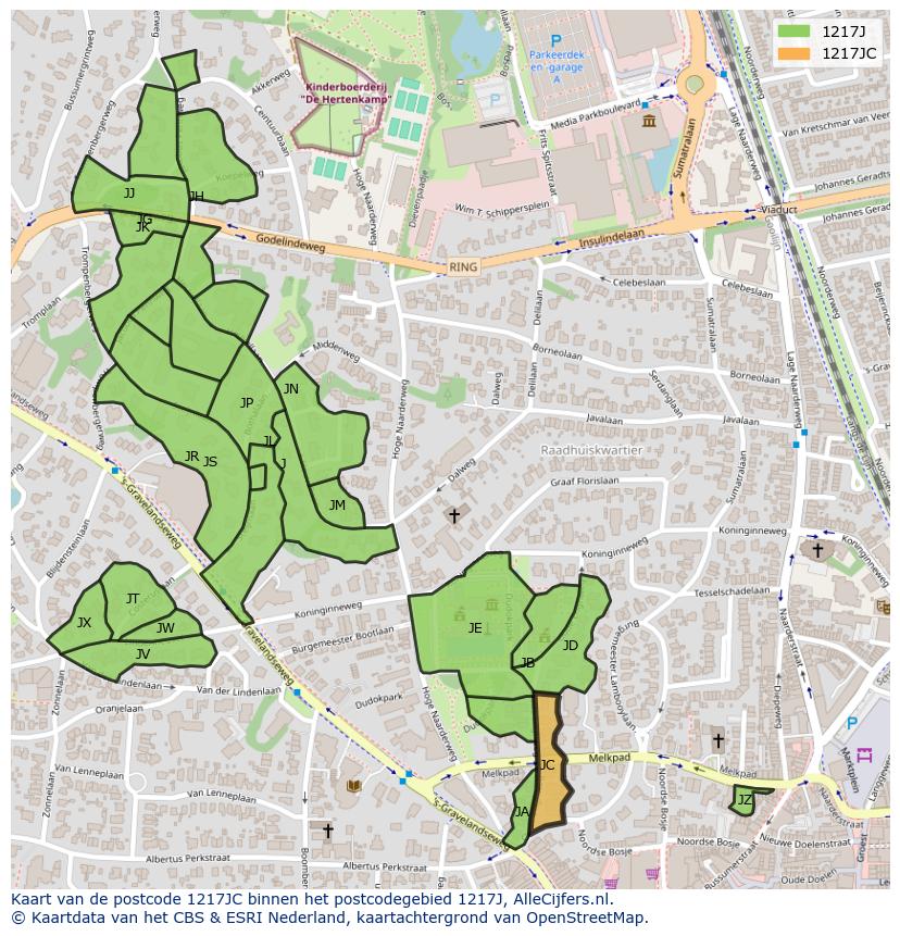Afbeelding van het postcodegebied 1217 JC op de kaart.