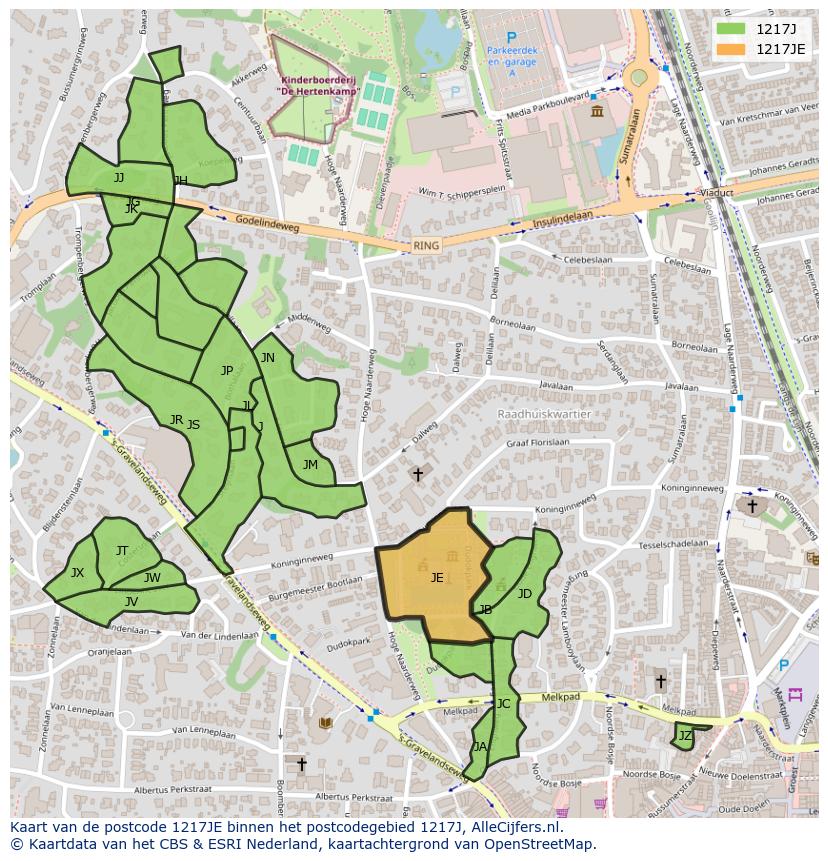 Afbeelding van het postcodegebied 1217 JE op de kaart.
