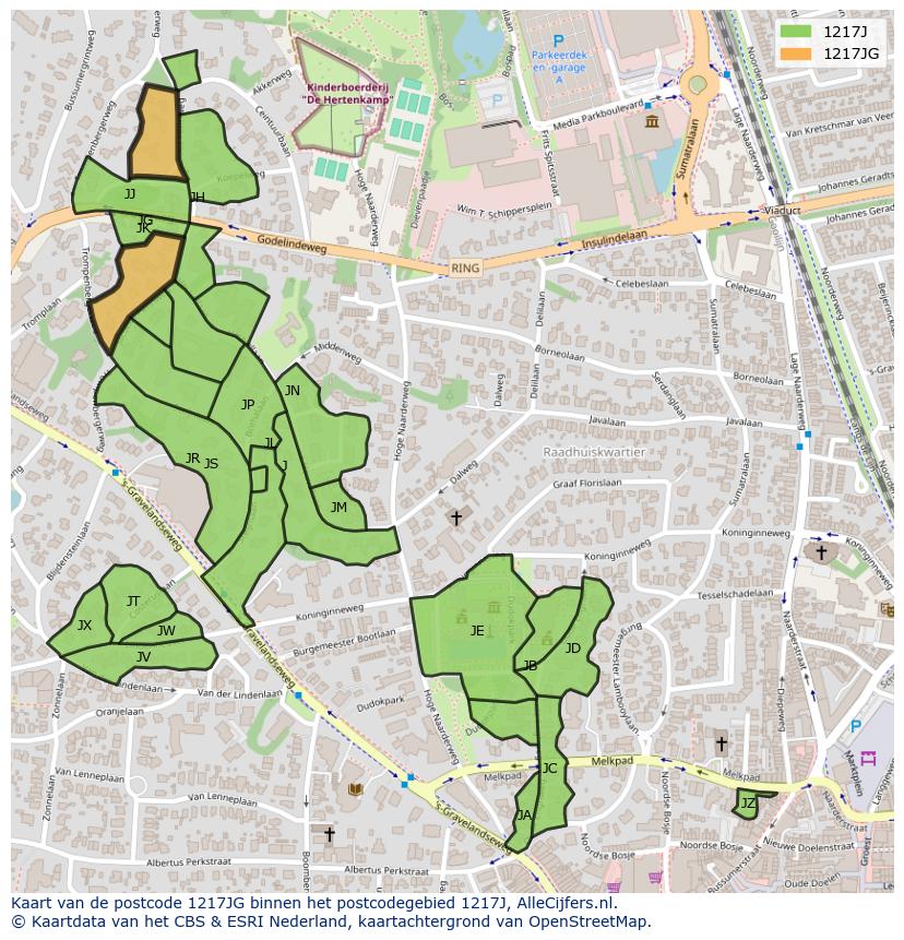 Afbeelding van het postcodegebied 1217 JG op de kaart.