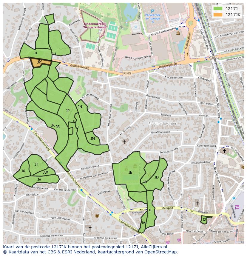 Afbeelding van het postcodegebied 1217 JK op de kaart.