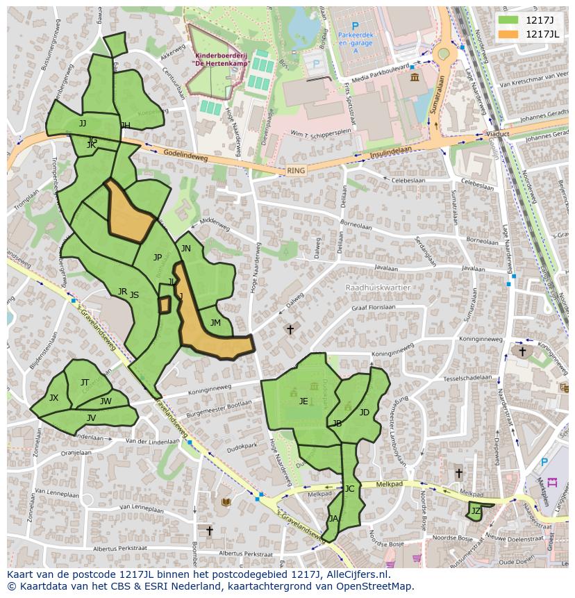 Afbeelding van het postcodegebied 1217 JL op de kaart.