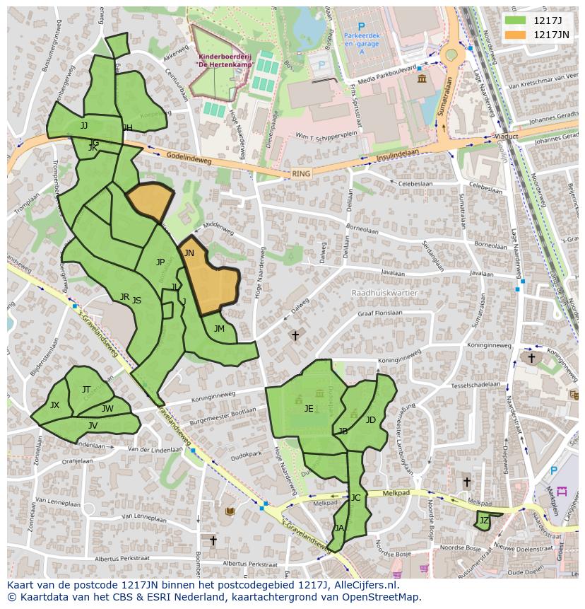 Afbeelding van het postcodegebied 1217 JN op de kaart.