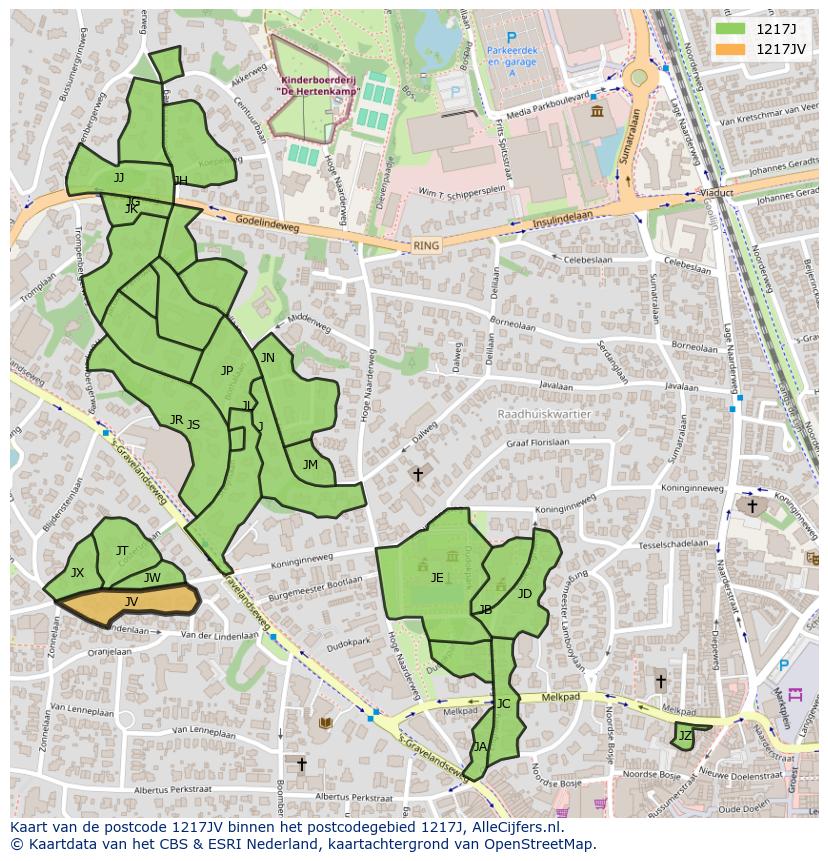 Afbeelding van het postcodegebied 1217 JV op de kaart.