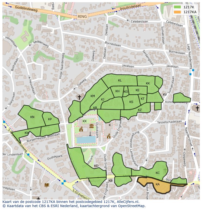 Afbeelding van het postcodegebied 1217 KA op de kaart.