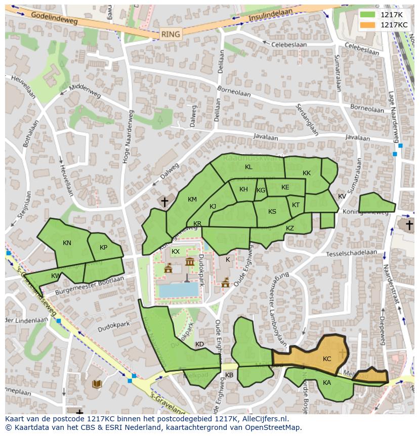 Afbeelding van het postcodegebied 1217 KC op de kaart.