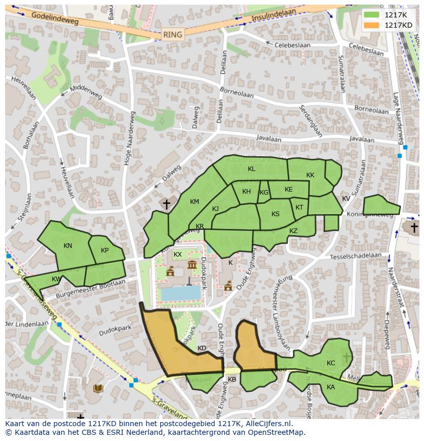 Afbeelding van het postcodegebied 1217 KD op de kaart.