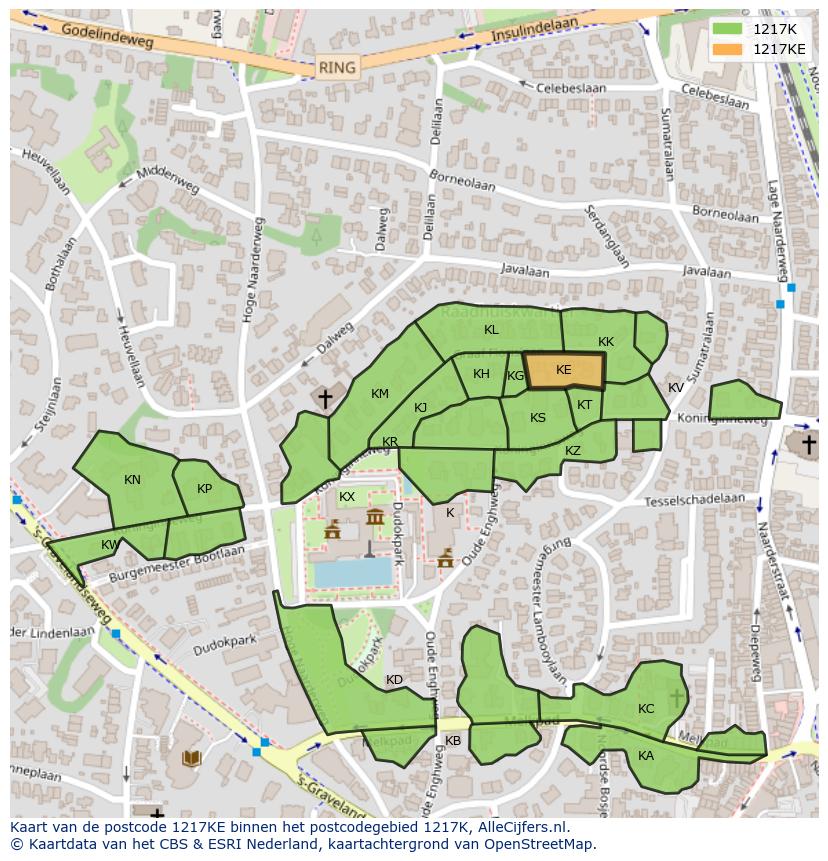 Afbeelding van het postcodegebied 1217 KE op de kaart.