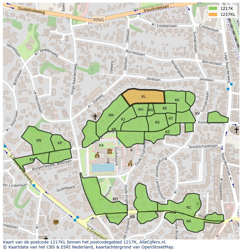 Afbeelding van het postcodegebied 1217 KL op de kaart.