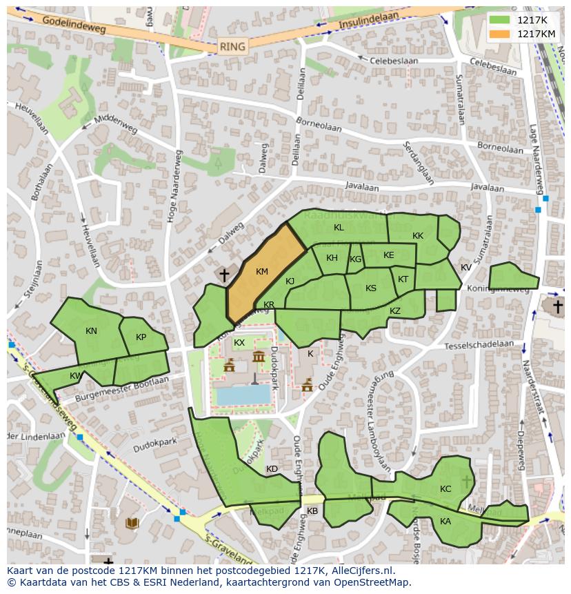 Afbeelding van het postcodegebied 1217 KM op de kaart.