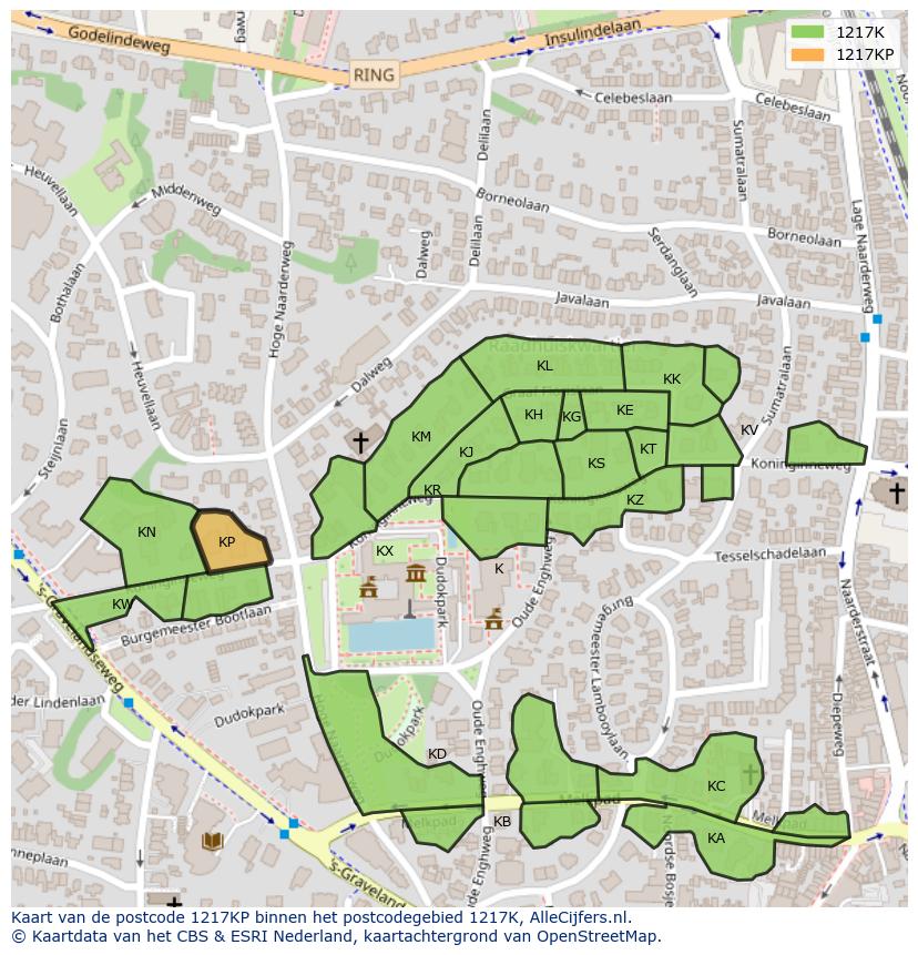 Afbeelding van het postcodegebied 1217 KP op de kaart.