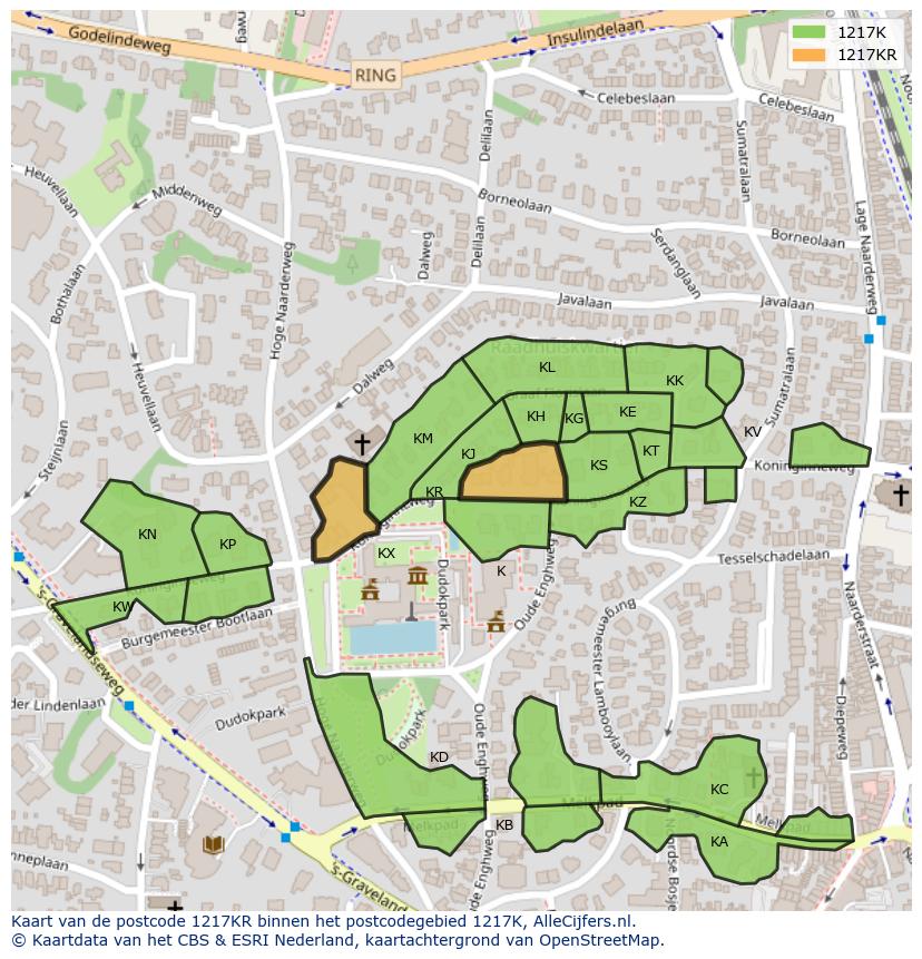 Afbeelding van het postcodegebied 1217 KR op de kaart.