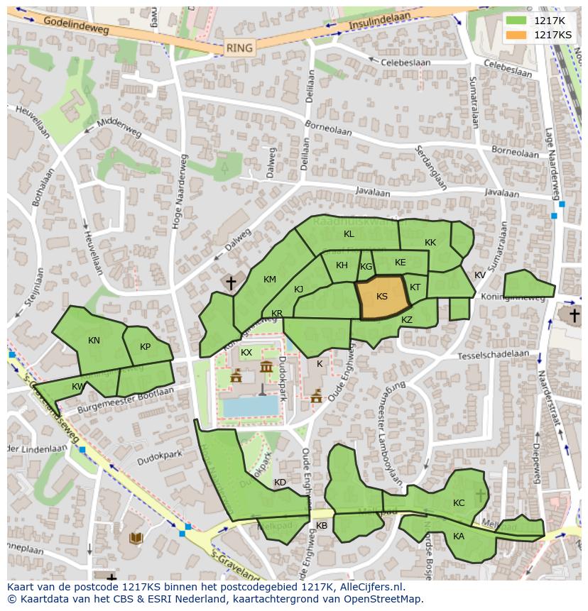 Afbeelding van het postcodegebied 1217 KS op de kaart.