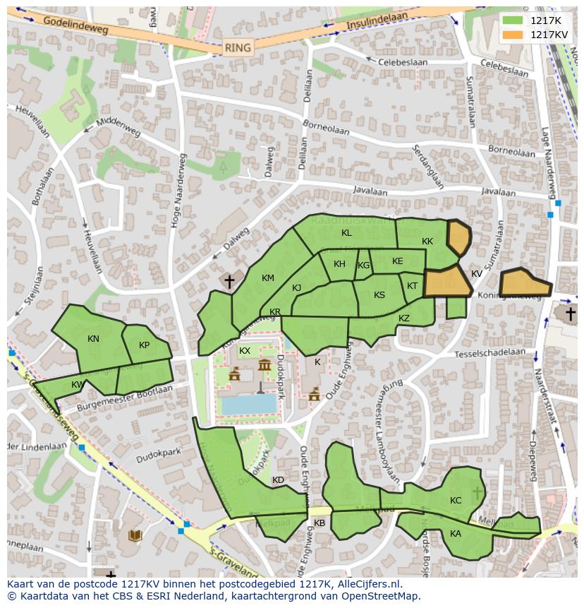 Afbeelding van het postcodegebied 1217 KV op de kaart.