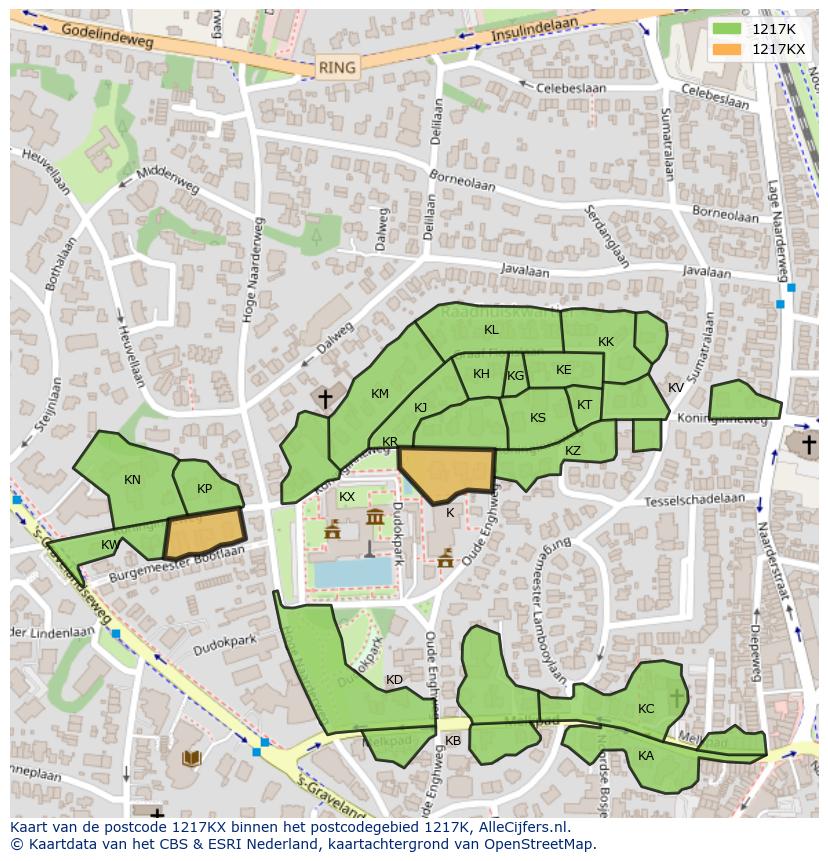 Afbeelding van het postcodegebied 1217 KX op de kaart.