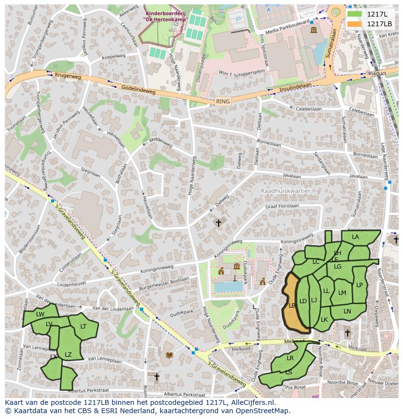 Afbeelding van het postcodegebied 1217 LB op de kaart.