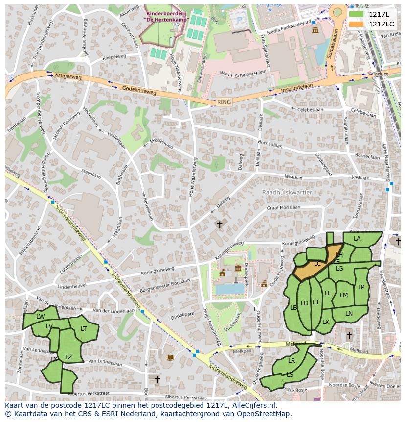 Afbeelding van het postcodegebied 1217 LC op de kaart.
