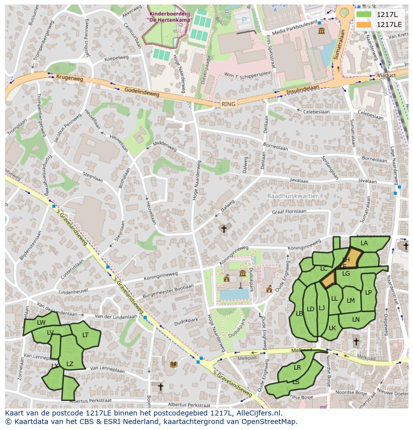 Afbeelding van het postcodegebied 1217 LE op de kaart.