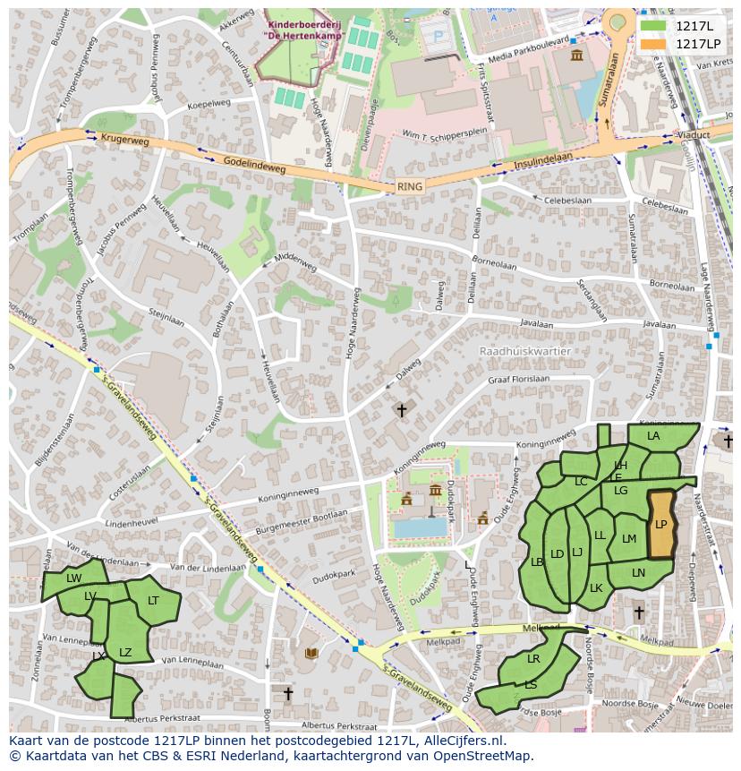 Afbeelding van het postcodegebied 1217 LP op de kaart.