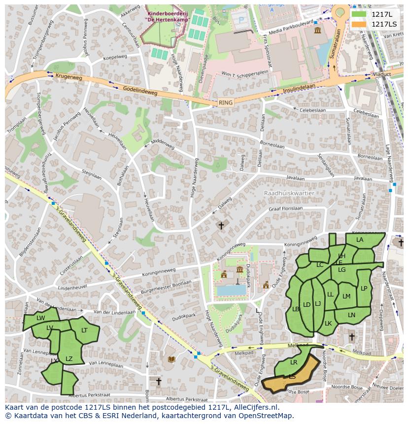 Afbeelding van het postcodegebied 1217 LS op de kaart.