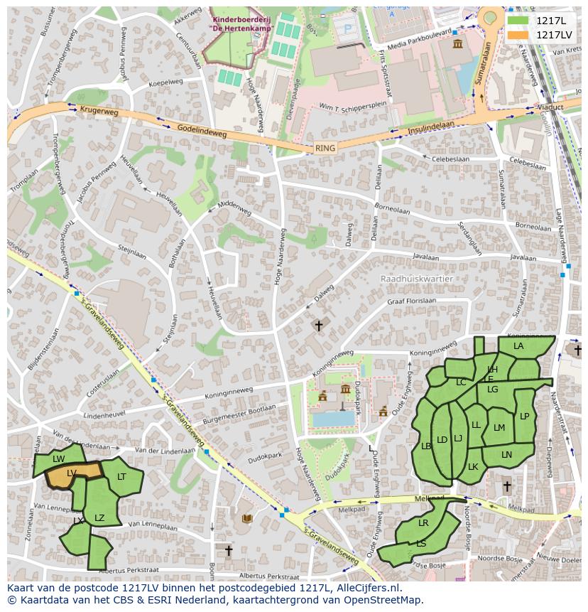 Afbeelding van het postcodegebied 1217 LV op de kaart.