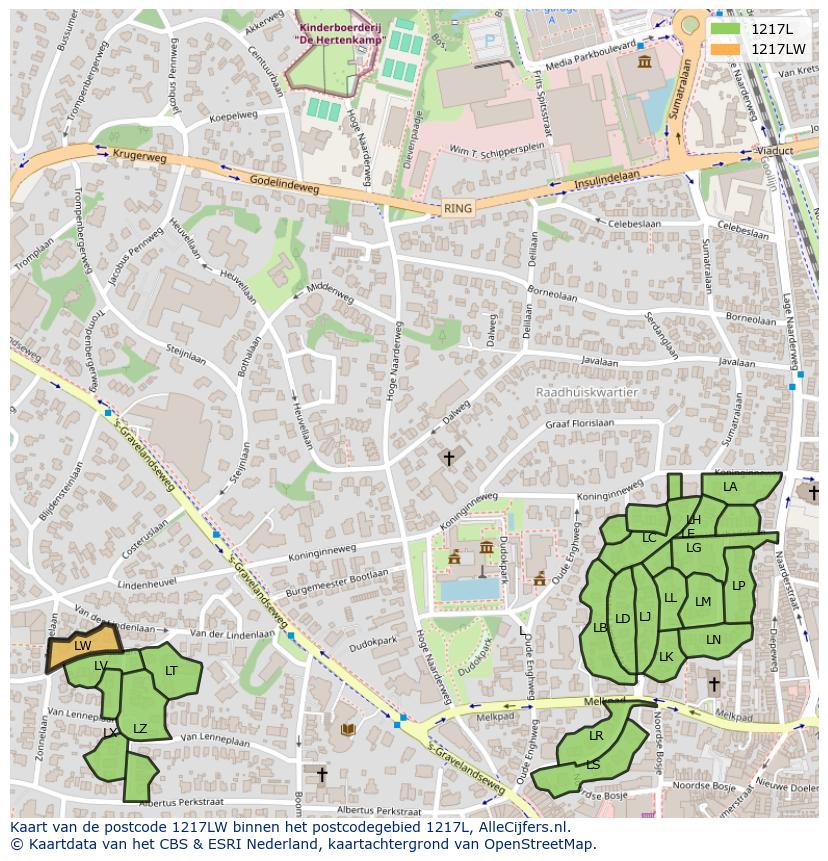 Afbeelding van het postcodegebied 1217 LW op de kaart.