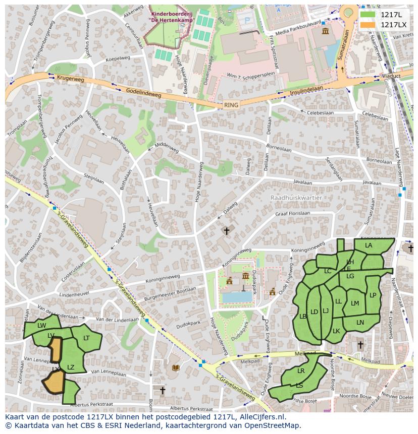 Afbeelding van het postcodegebied 1217 LX op de kaart.