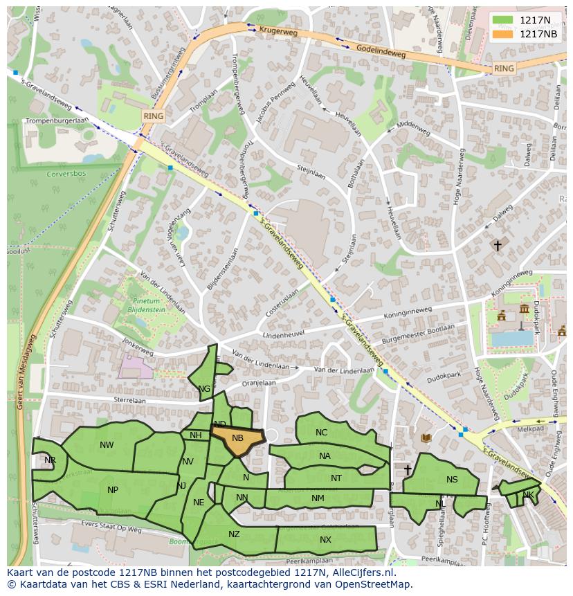 Afbeelding van het postcodegebied 1217 NB op de kaart.