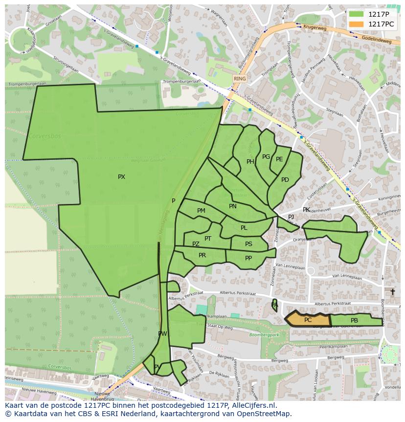 Afbeelding van het postcodegebied 1217 PC op de kaart.
