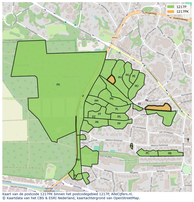 Afbeelding van het postcodegebied 1217 PK op de kaart.