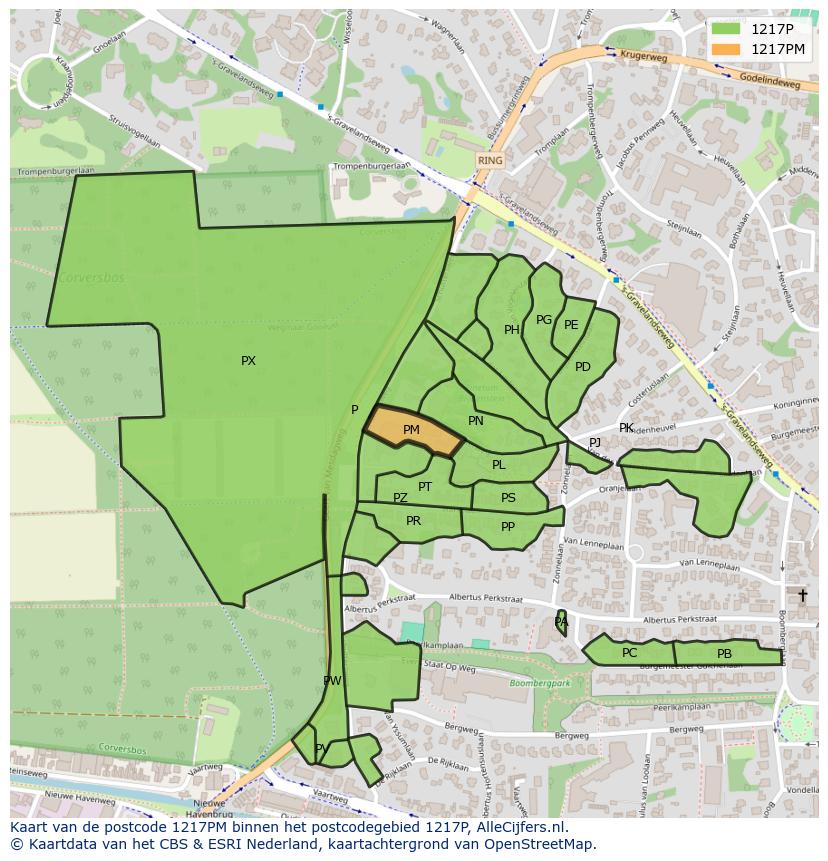 Afbeelding van het postcodegebied 1217 PM op de kaart.