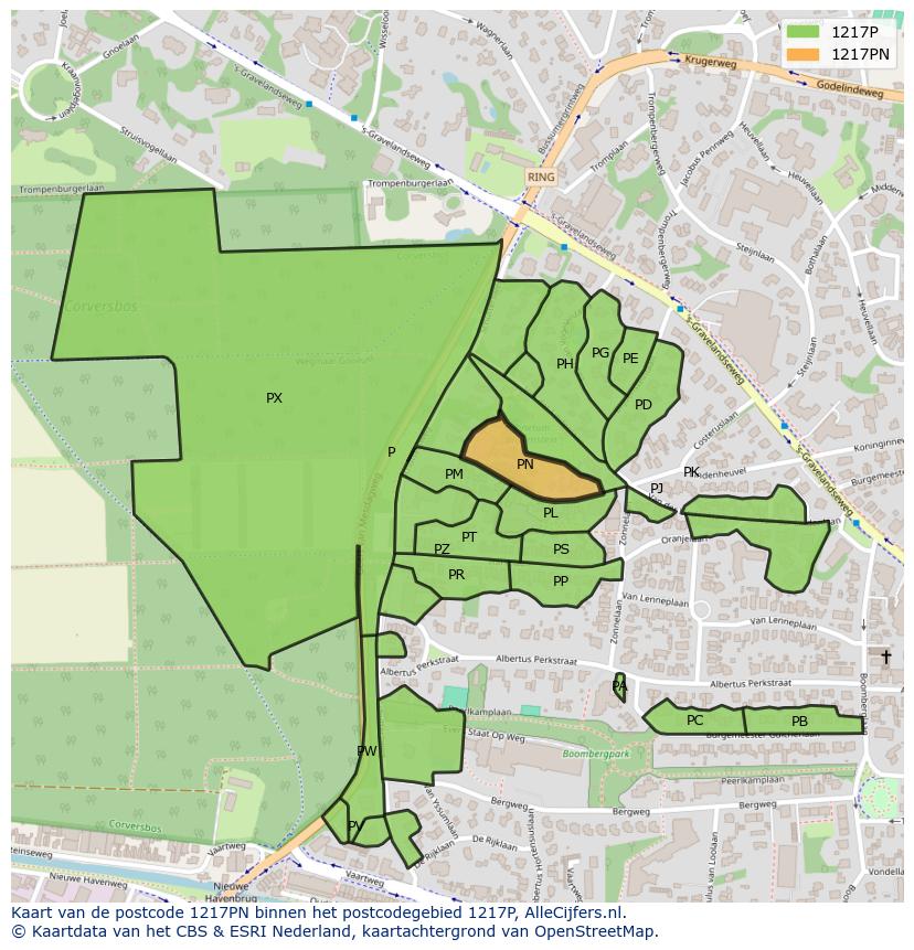 Afbeelding van het postcodegebied 1217 PN op de kaart.