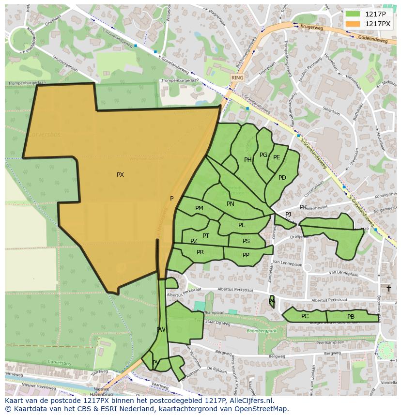 Afbeelding van het postcodegebied 1217 PX op de kaart.