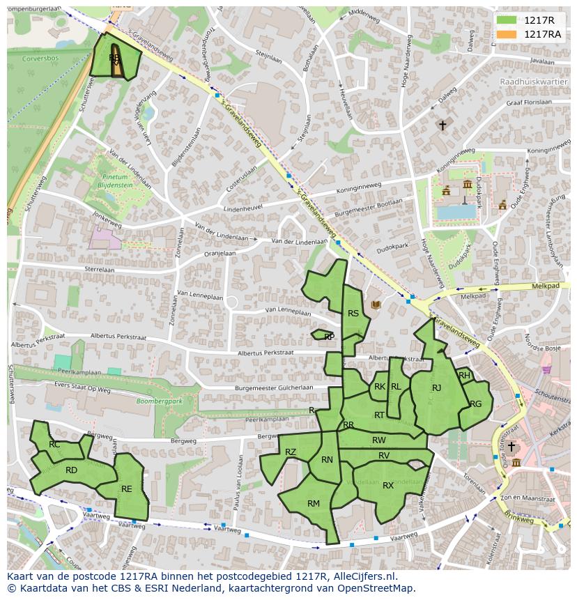 Afbeelding van het postcodegebied 1217 RA op de kaart.