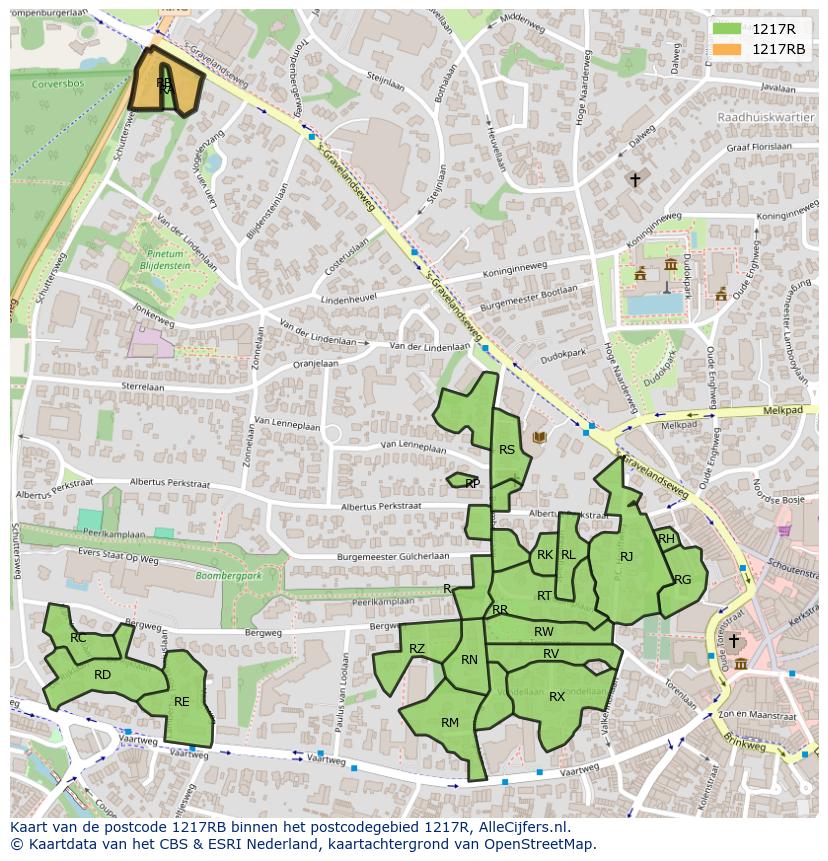 Afbeelding van het postcodegebied 1217 RB op de kaart.