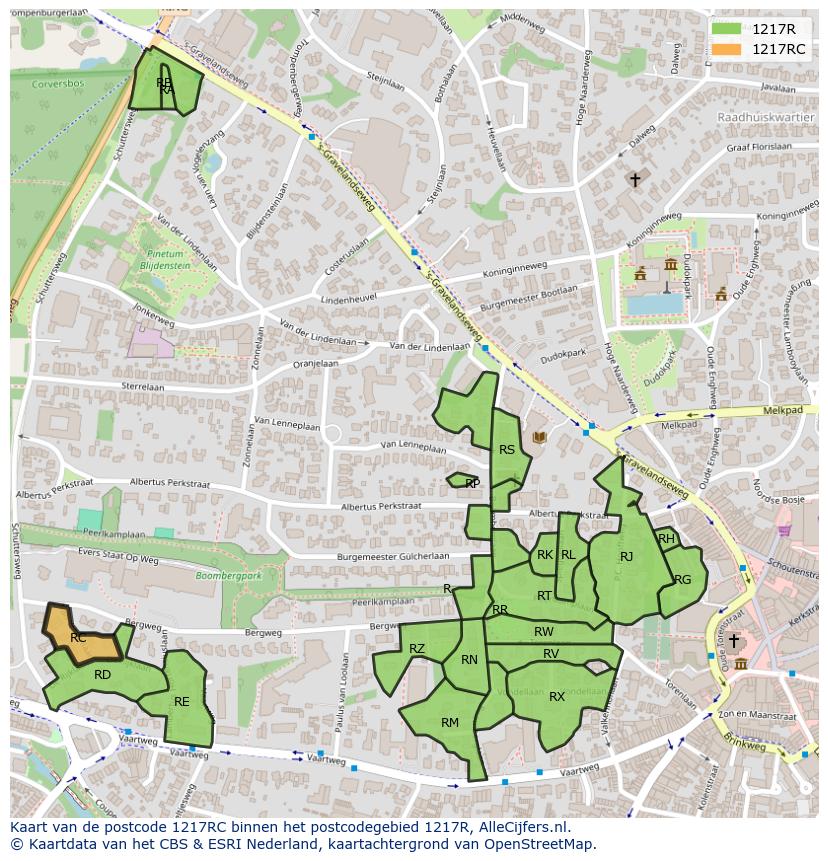 Afbeelding van het postcodegebied 1217 RC op de kaart.