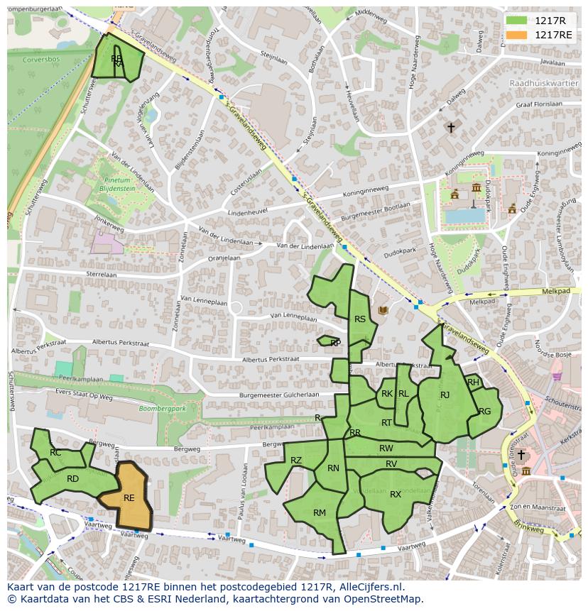 Afbeelding van het postcodegebied 1217 RE op de kaart.