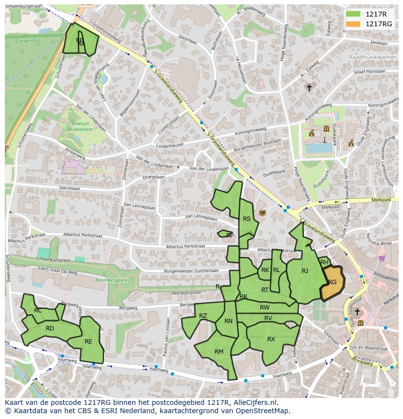 Afbeelding van het postcodegebied 1217 RG op de kaart.