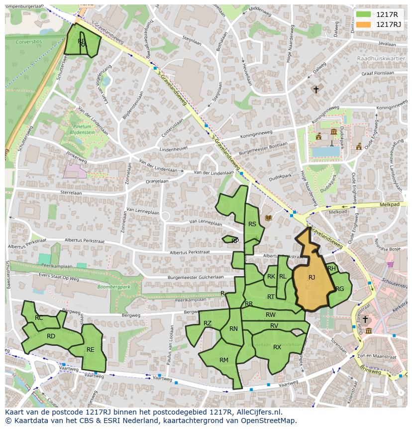 Afbeelding van het postcodegebied 1217 RJ op de kaart.