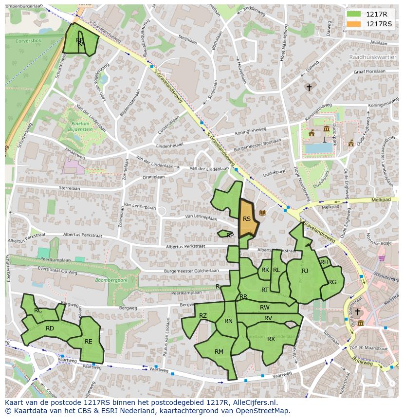 Afbeelding van het postcodegebied 1217 RS op de kaart.