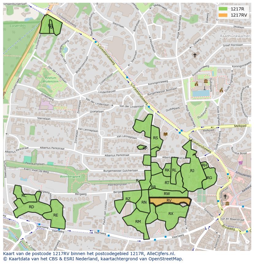 Afbeelding van het postcodegebied 1217 RV op de kaart.