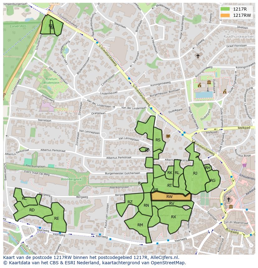 Afbeelding van het postcodegebied 1217 RW op de kaart.
