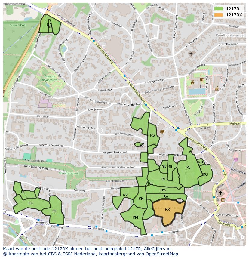 Afbeelding van het postcodegebied 1217 RX op de kaart.