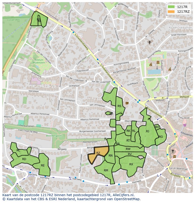 Afbeelding van het postcodegebied 1217 RZ op de kaart.
