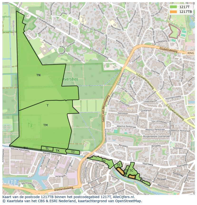 Afbeelding van het postcodegebied 1217 TB op de kaart.