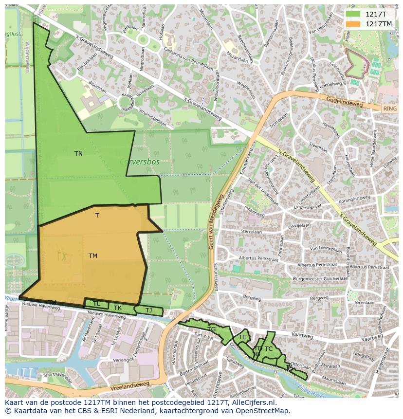Afbeelding van het postcodegebied 1217 TM op de kaart.