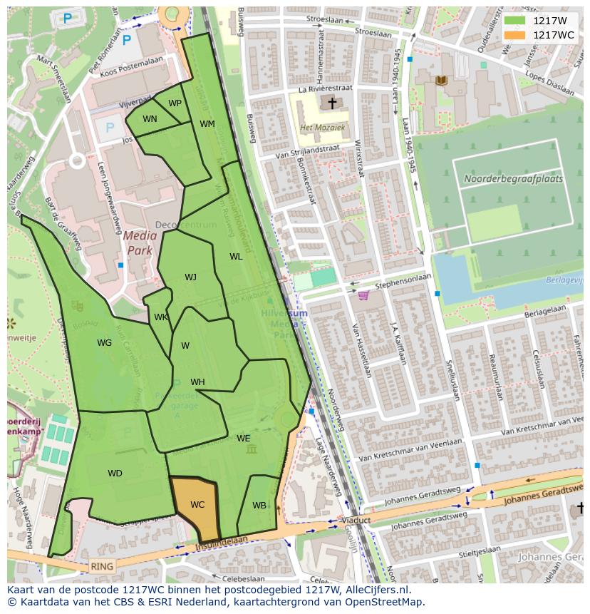 Afbeelding van het postcodegebied 1217 WC op de kaart.
