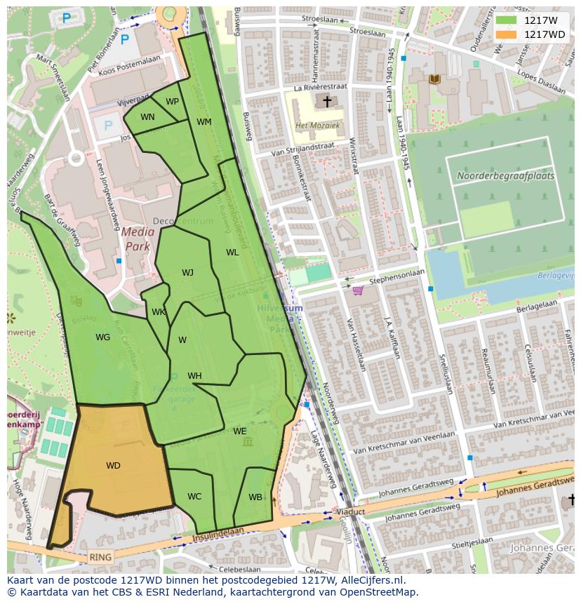 Afbeelding van het postcodegebied 1217 WD op de kaart.