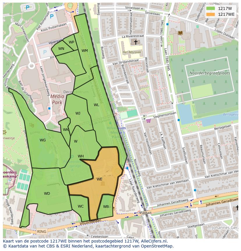 Afbeelding van het postcodegebied 1217 WE op de kaart.
