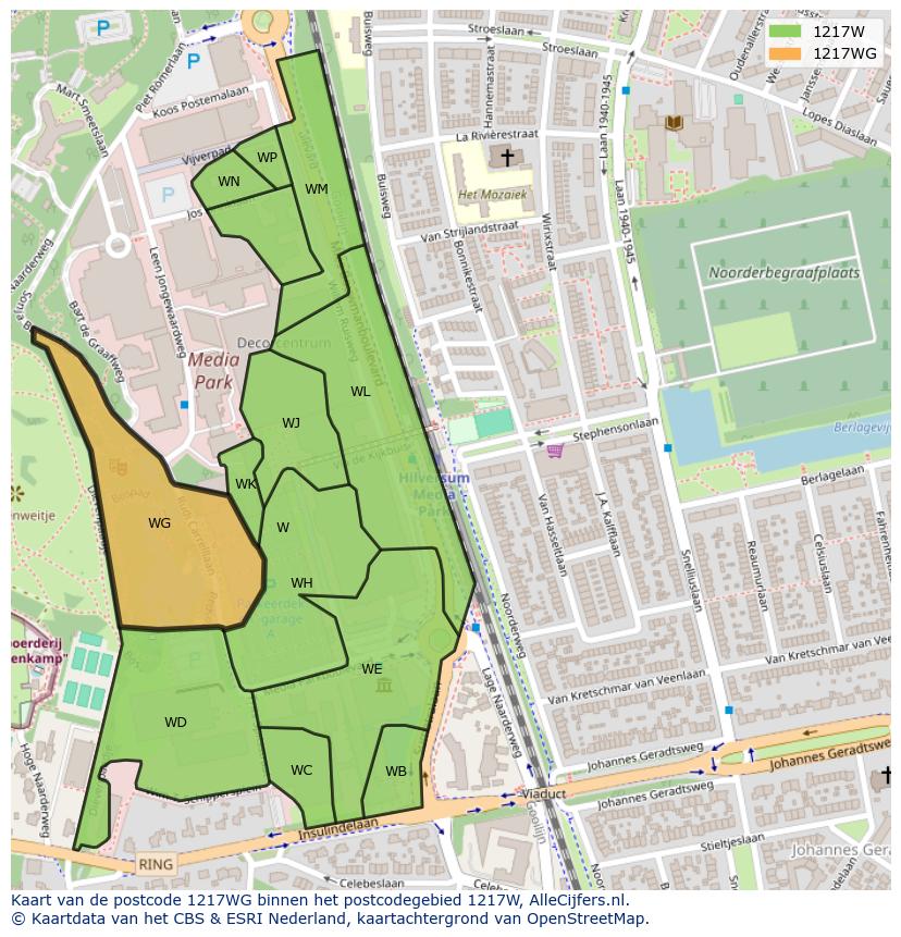 Afbeelding van het postcodegebied 1217 WG op de kaart.